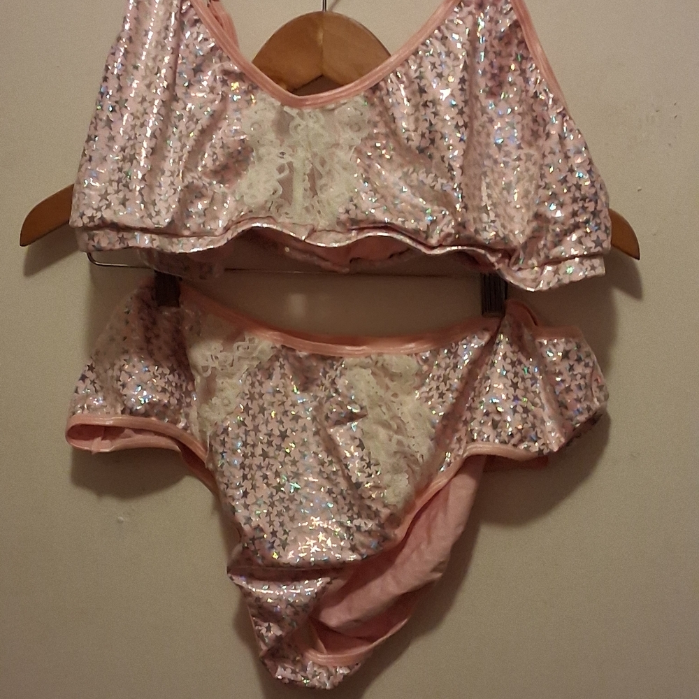 SHEIN Pink Sequin Intimates Set